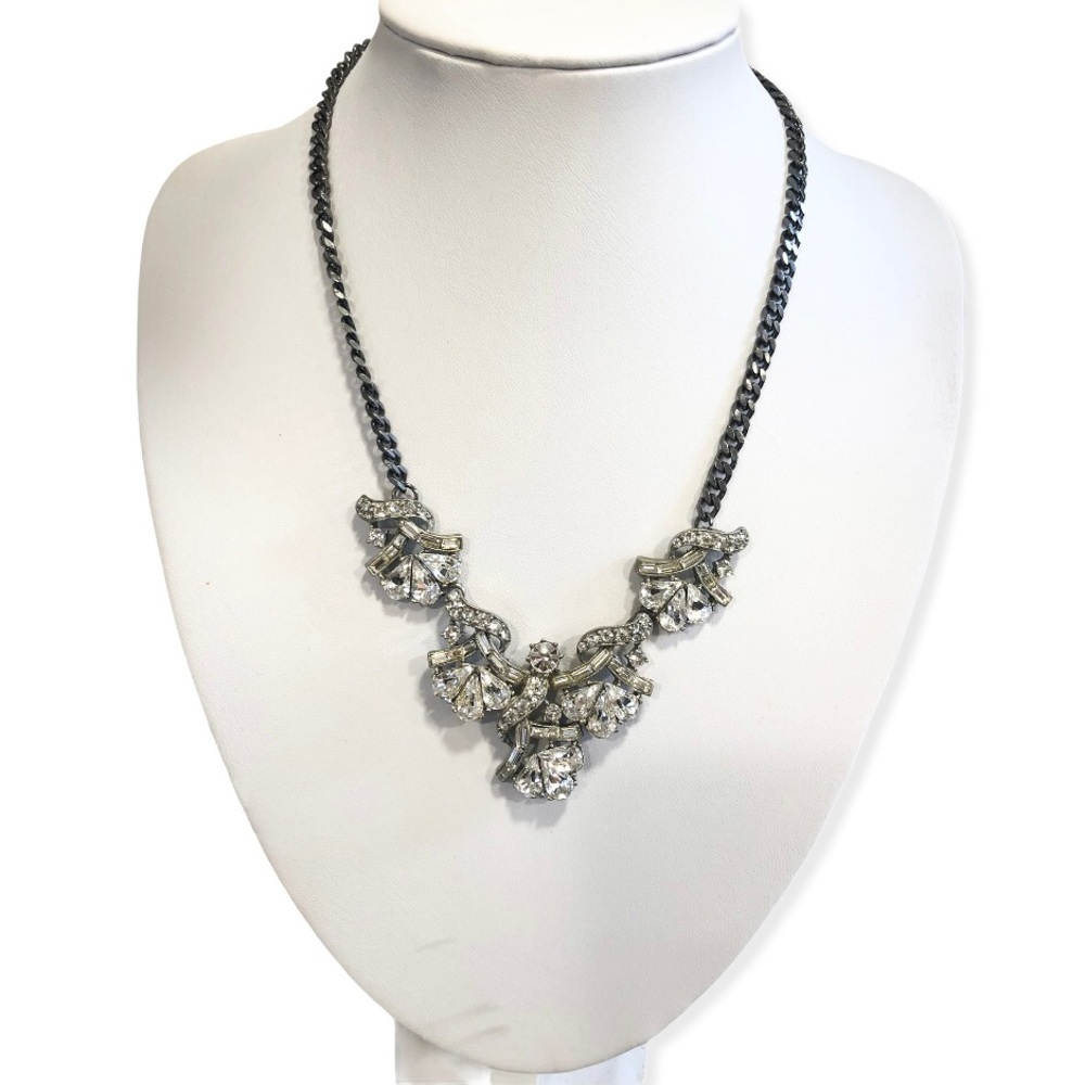 Ben-Amun Gun Metal Tone Chain With Crystal Rhinestone Statement Necklace